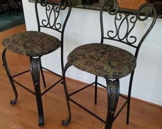 pair upholstered bar stools w/ metal legs (32" seat height), match dining table chairs.  PAIR: 60.00