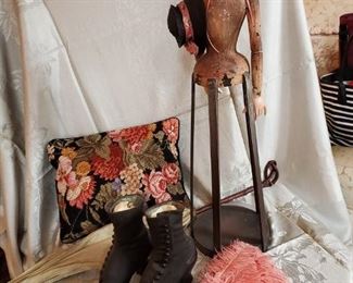 Antique Womens Side Button Shoes, Fan, Umbrella, and More