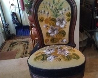 Beaded Needlepoint Ladys Chair with Wheels