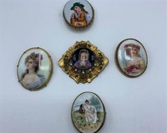 Five Antique Porcelain Pins