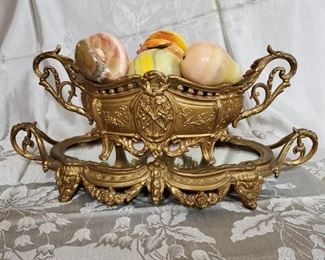 Marble Fruit and Ornate Bowl with Matching Mirrored Tray