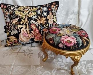 Needlepoint Pillow and Tuffet