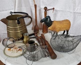 Rustic Antique Kitchen, Egg Baskets, Mashers, and More