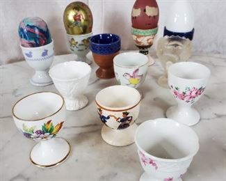 Vintage Egg Cups, Coalport, Royal Chelsea, and Hand Painted Eggs