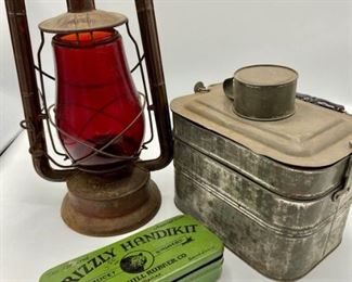 Vintage Miners Lunchbox, Lantern, and Box