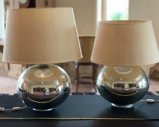 2 Glass Bulbous Lamps Silver Sold separately 