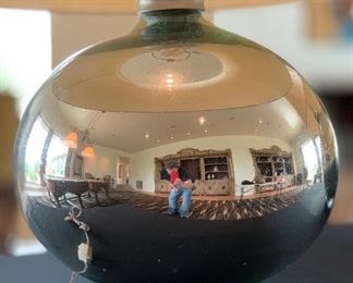 #2 Glass Bulbous Lamp Silver Tall  shade	31in H x 24in diameter		SC103