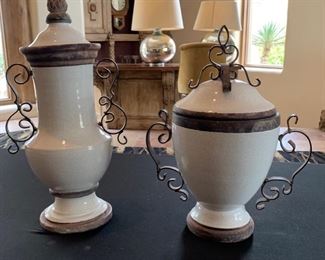 2 Ceramic & Wrought Iron Lidded Decor Vases sold separately 