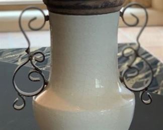 Tall Ceramic & Wrought Iron Lidded Decor Vase	16in H		SC106
