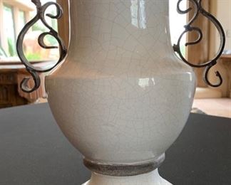 Tall Ceramic & Wrought Iron Lidded Decor Vase	16in H		SC106