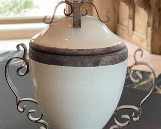 Short Ceramic & Wrought Iron Lidded Decor Vase	14in H		SC107