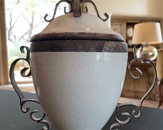Short Ceramic & Wrought Iron Lidded Decor Vase	14in H		SC107
