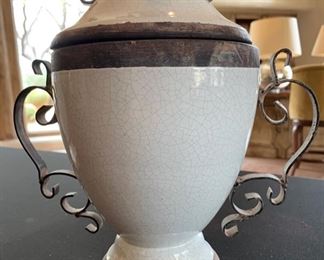 Short Ceramic & Wrought Iron Lidded Decor Vase	14in H		SC107
