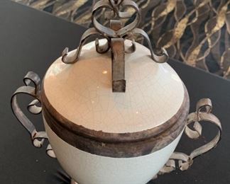 Short Ceramic & Wrought Iron Lidded Decor Vase	14in H		SC107