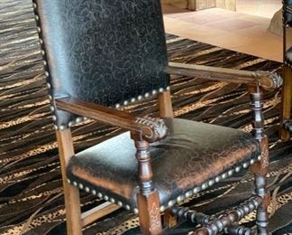 2pc Rustic Hand Tooled Leather, Carved Wood Highback Chairs	54x24.5x24.5. Seat Height: 21in	HxWxD	SC110