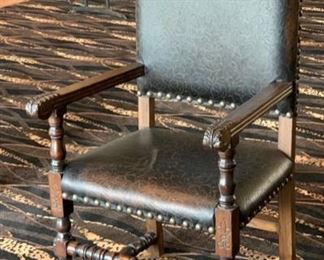 2pc Rustic Hand Tooled Leather, Carved Wood Highback Chairs	54x24.5x24.5. Seat Height: 21in	HxWxD	SC110