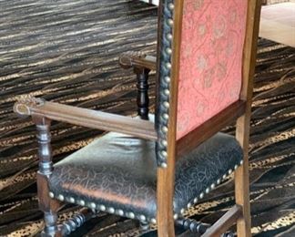 2pc Rustic Hand Tooled Leather, Carved Wood Highback Chairs	54x24.5x24.5. Seat Height: 21in	HxWxD	SC110