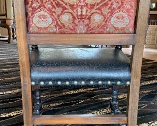 2pc Rustic Hand Tooled Leather, Carved Wood Highback Chairs	54x24.5x24.5. Seat Height: 21in	HxWxD	SC110