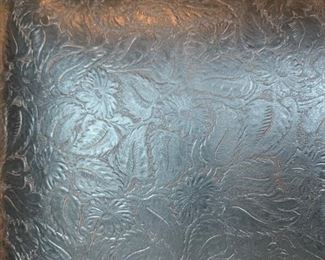 2pc Rustic Hand Tooled Leather, Carved Wood Highback Chairs	54x24.5x24.5. Seat Height: 21in	HxWxD	SC110