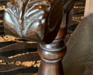 2pc Rustic Hand Tooled Leather, Carved Wood Highback Chairs	54x24.5x24.5. Seat Height: 21in	HxWxD	SC110