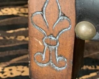 2pc Rustic Hand Tooled Leather, Carved Wood Highback Chairs	54x24.5x24.5. Seat Height: 21in	HxWxD	SC110