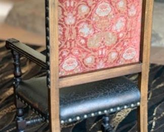 2pc Rustic Hand Tooled Leather, Carved Wood Highback Chairs	54x24.5x24.5. Seat Height: 21in	HxWxD	SC110