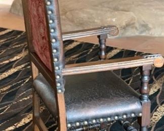 2pc Rustic Hand Tooled Leather, Carved Wood Highback Chairs	54x24.5x24.5. Seat Height: 21in	HxWxD	SC110