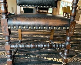 2pc Rustic Hand Tooled Leather, Carved Wood Highback Chairs	54x24.5x24.5. Seat Height: 21in	HxWxD	SC110