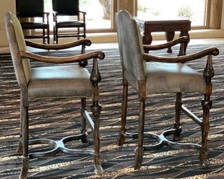 2pc Rustic Natural Hide & Leather Counter Height Chairs Barstools	48x25x25in    Seat	HxWxD	SC111