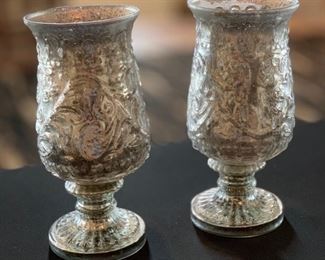2pc Silver Glass Footed Vase / Votive	13in H x 6in diameter		SC115