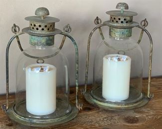 2pc Rustic Metal & Glass Candle Lanterns	15in H x 11in diameter		SC140