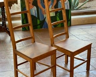 2pc Rustic Mexican Ladder Back Chairs PAIR	48x18x20in   seat height: 18in H	HxWxD	SC149