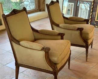 2pc Sherrill Furniture Carved Wood Frame Chairs PAIR	39x28x32in	HxWxD	SC151