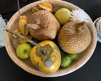 Huge Ceramic Rustic Centerpiece Bowl w/ faux fruit	12x19x15in		SC231