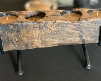 Rustic Wood & Iron Candle Holder	6x16.5x8in		SC235