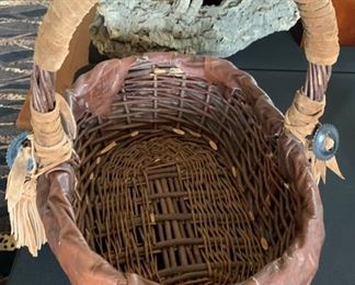 Artist Made Rustic Hide & Leather Weave Basket	15x18.5x15.5in	HxWxD	SC236