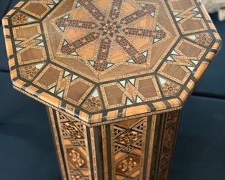 Octagon inlay parquet Pedestal Stool Indian	18.75in Hx 13.25in diameter	HxWxD	SC261