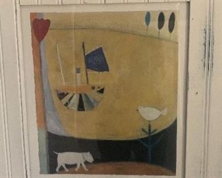 #380 - Pair of whimsical prints with bead board frame (23” x 26”) - $95 ea. or $175 for pair