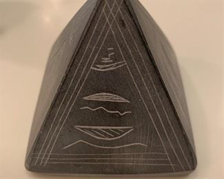 #705E - Stone pyramid paperweight - $5.00. (3") Please remember that there is a $20 minimum purchase requirement for this sale.