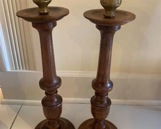 #585J - Pair of wood and metal candlesticks (18 1/2" t)- $75.00