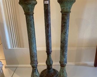 #586J - 3 metal candlesticks (21" and 18") - $70.00.