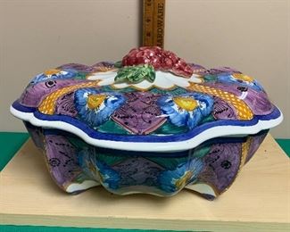 #858P - Soup tureen hand painted in Greece - $35.00.