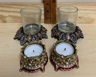 #897P - Pair tea light holders and pair votive cup holders with cups - $5.00. Please remember there is a $20 minimum purchase requirement for this sale. 
