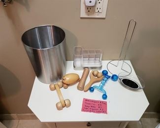 Massagers $3 ea.
Trash can $5
Cosmetic organizer $5
Soap holder $3
Toilet paper holder $3