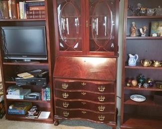 Fabulous Chippendale Tall Secretary Desk with Curio Cabinet...two Bookcases. - 83" High x 34" wide x 17" depth - 