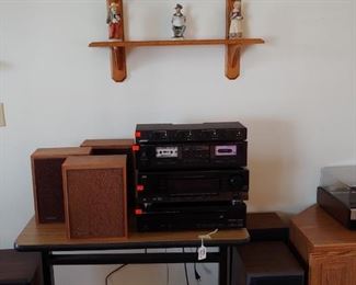 Receiver - Tape Player - Speakers - Table - Shelf - Figurines