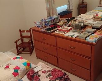 Dresser - Bed - Quilts - Cards - Childs Rocking Chair