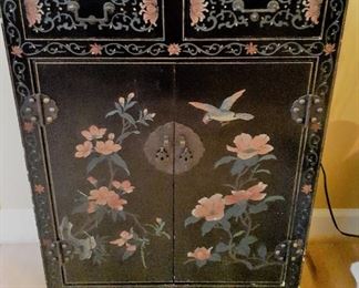 Larger black lacquer Oriental 2 door cabinet