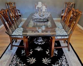 Absolutely gorgeous glass top Chippendale dining table with Chippendale chairs (picture does not do it justice)