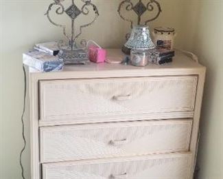Matching tall dresser $50; great pair of Shabby Chic boudoir lamps lamps $35 each